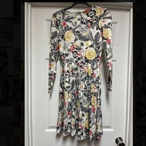ModCloth Rose floral long sleeve flare dress